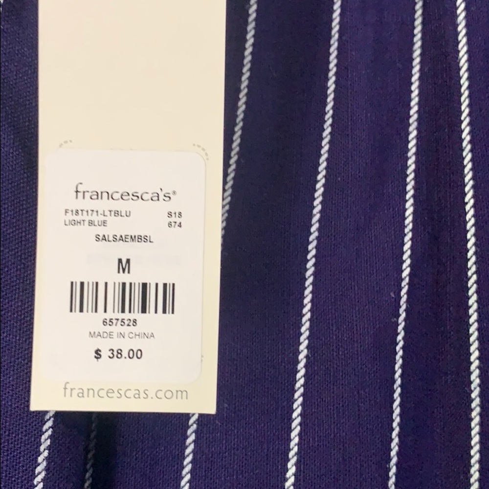 Francescas Striped Off The Shoulder Bell Sleeve Top Embroidered NWT Size Medium - Picture 5 of 7